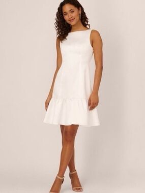 Adrianna Papell White Sleeveless Ruffle-Hem Mini Dress